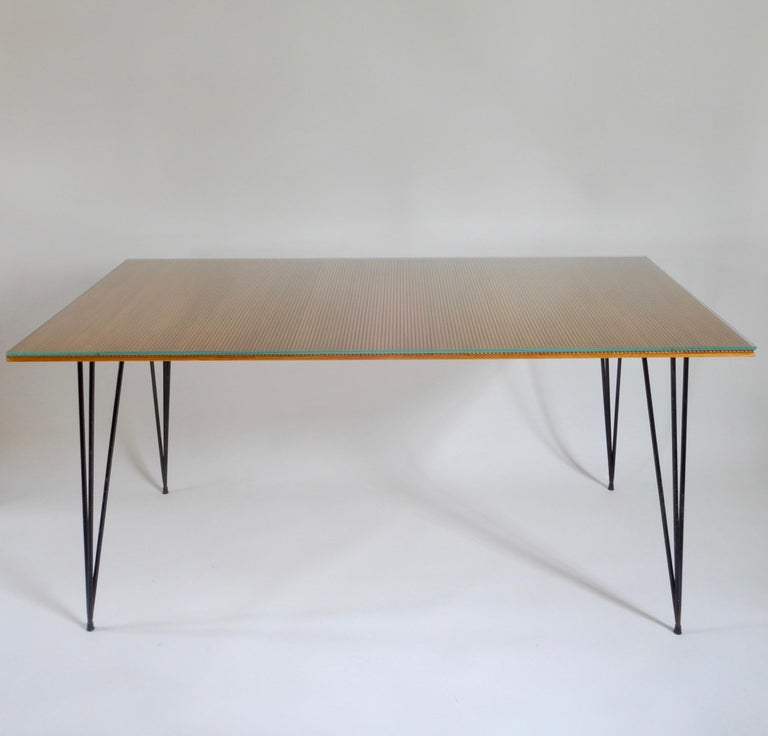 Italian Desk/ Dining Table with Wood Top and Black Metal Legs, 1950s at