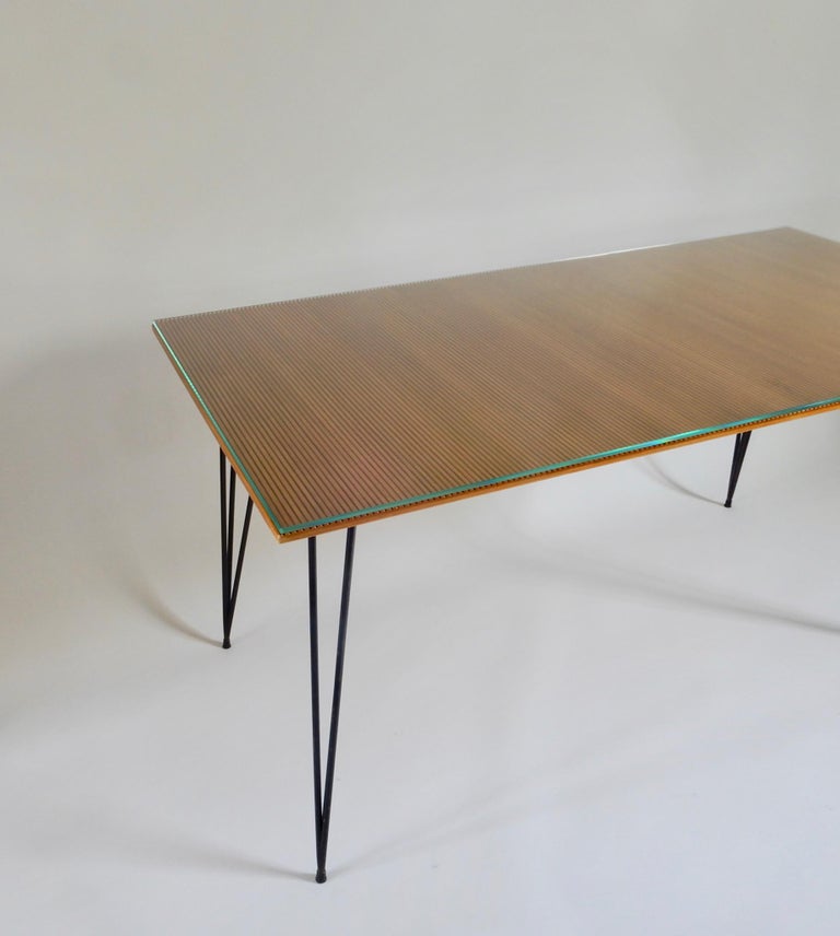 Italian Desk/ Dining Table with Wood Top and Black Metal Legs, 1950s at
