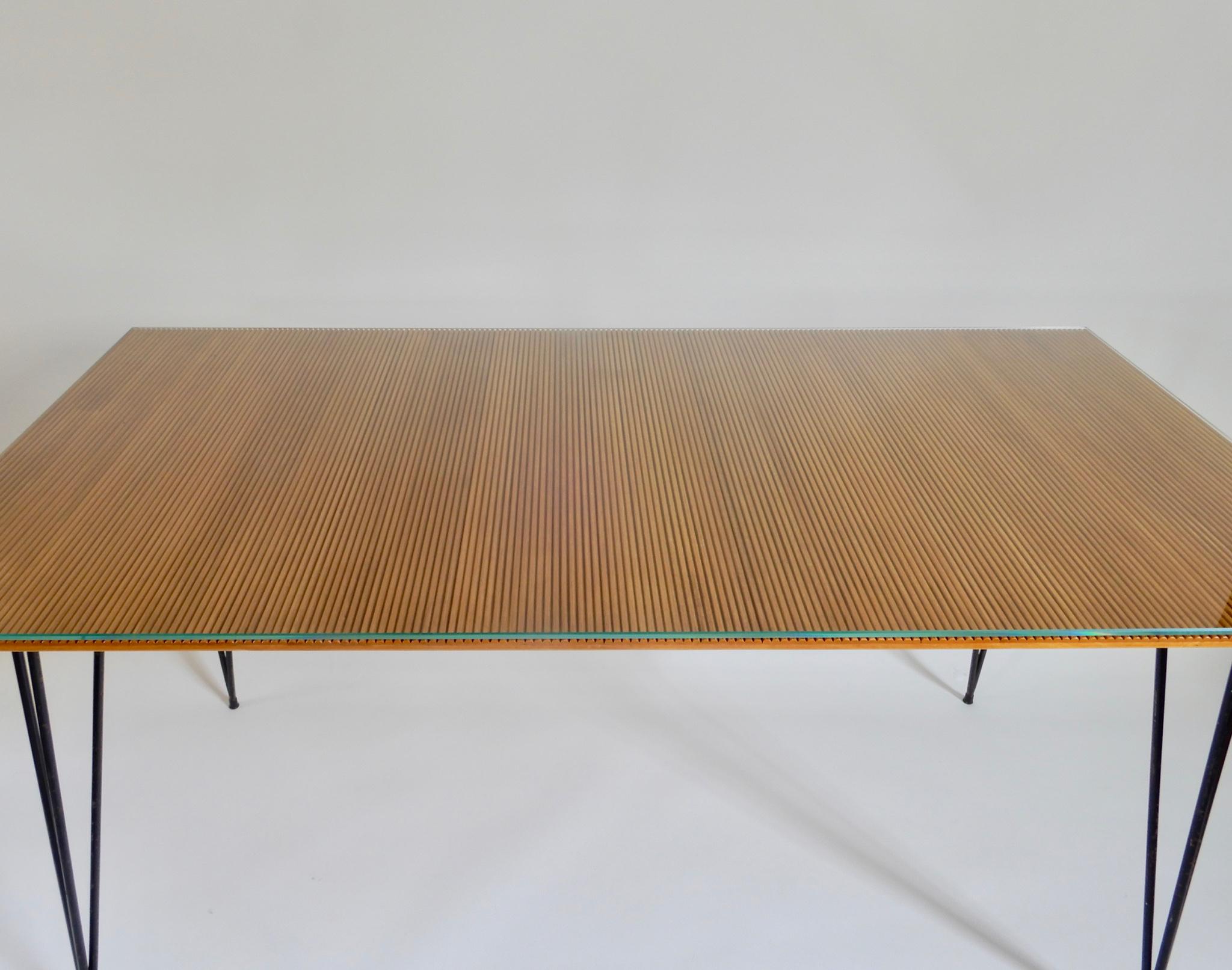 wood top table with black legs