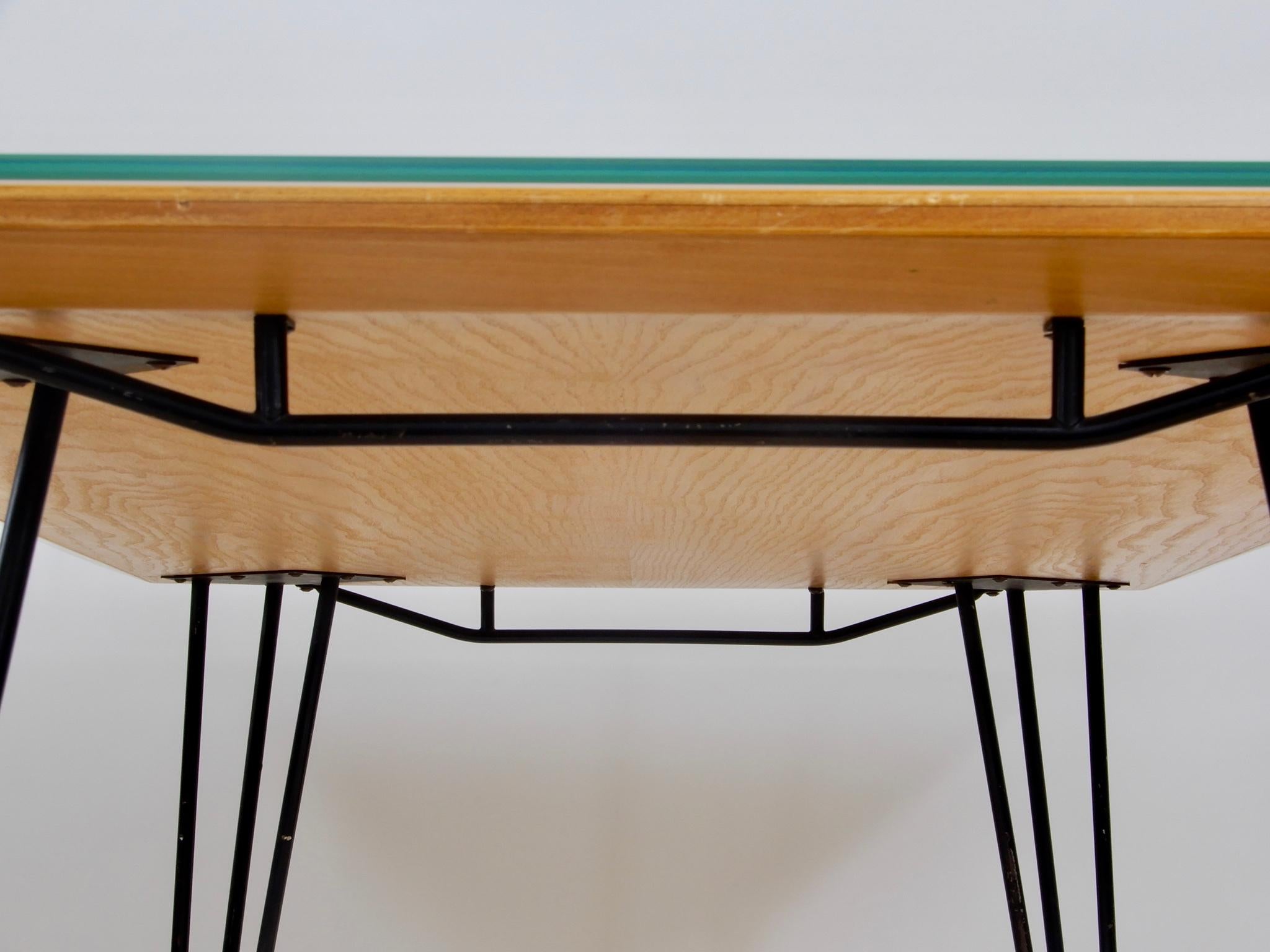 Mid-20th Century Italian Desk/ Dining Table with Wood Top and Black Metal Legs, 1950s