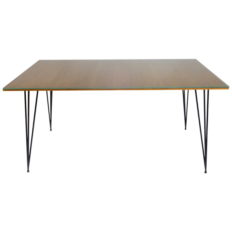 Italian Desk/ Dining Table with Wood Top and Black Metal Legs, 1950s at 1stDibs wood top table