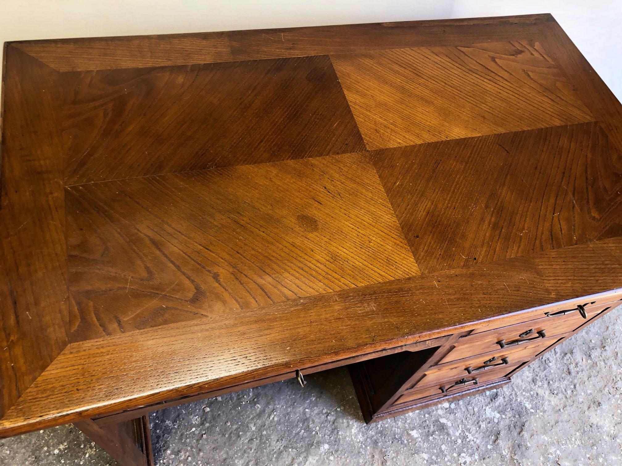 Mid-Century Modern Italian Desk, from 1960 in Chestnut, Honey-Colored, with 5 Drawer For Sale