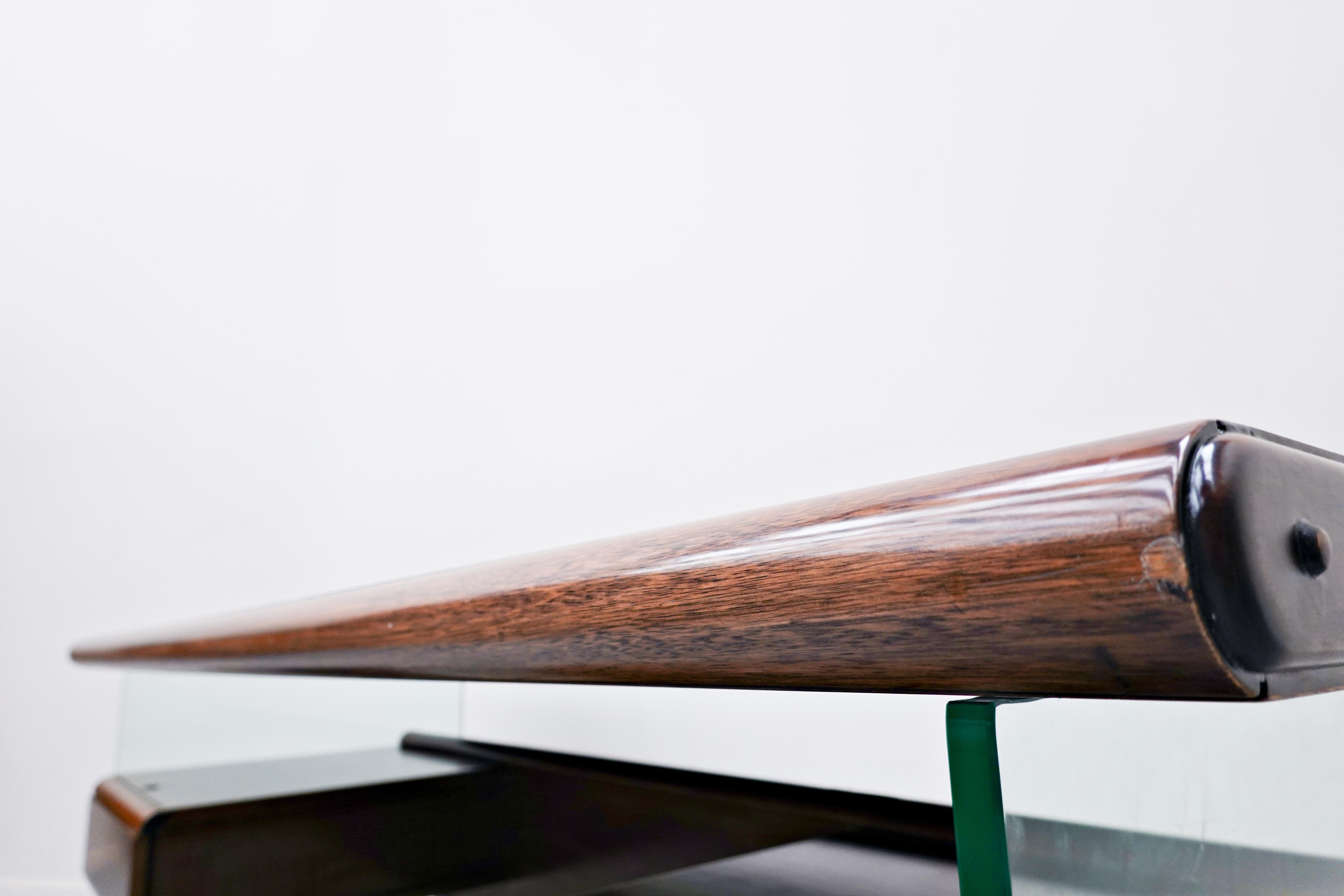 Mid-Century Modern Italian Desk, Glass, Bronze and Teak, 1970s 5