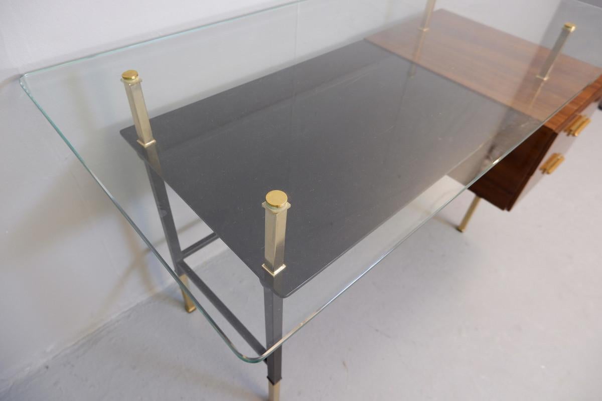 Mid-Century Modern Italian Desk, Glass Top