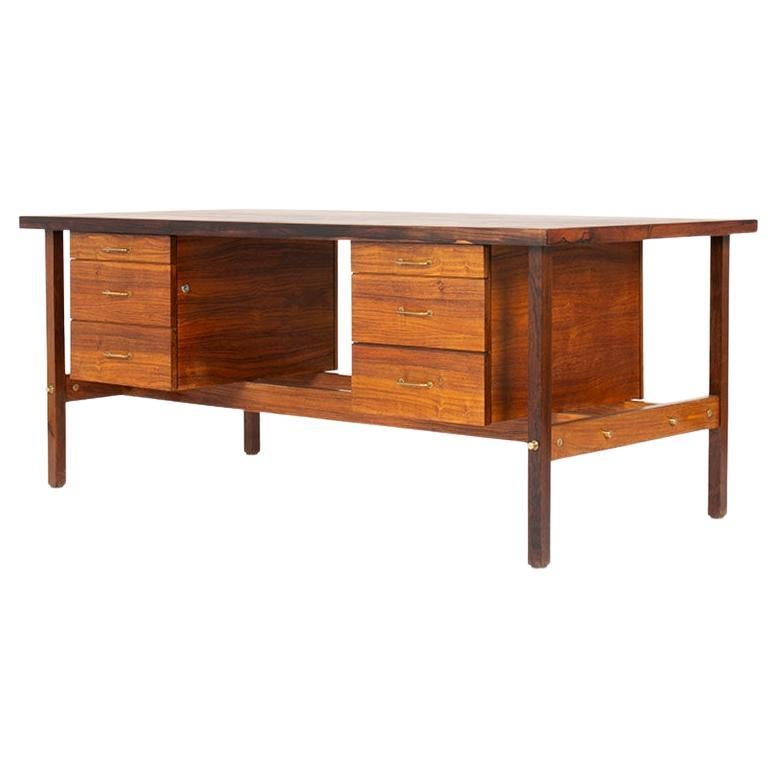 Italian desk in rosewood and brass 1960