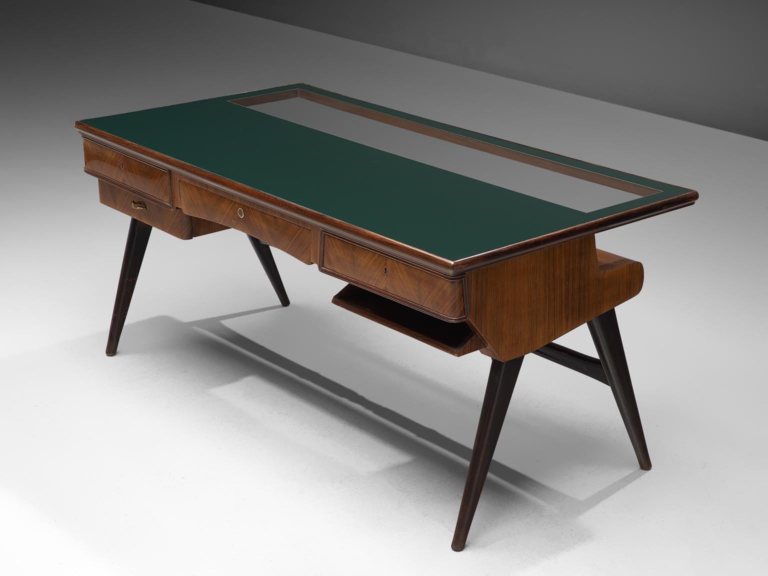 Mid-Century Modern Italian Desk in Rosewood and Brass