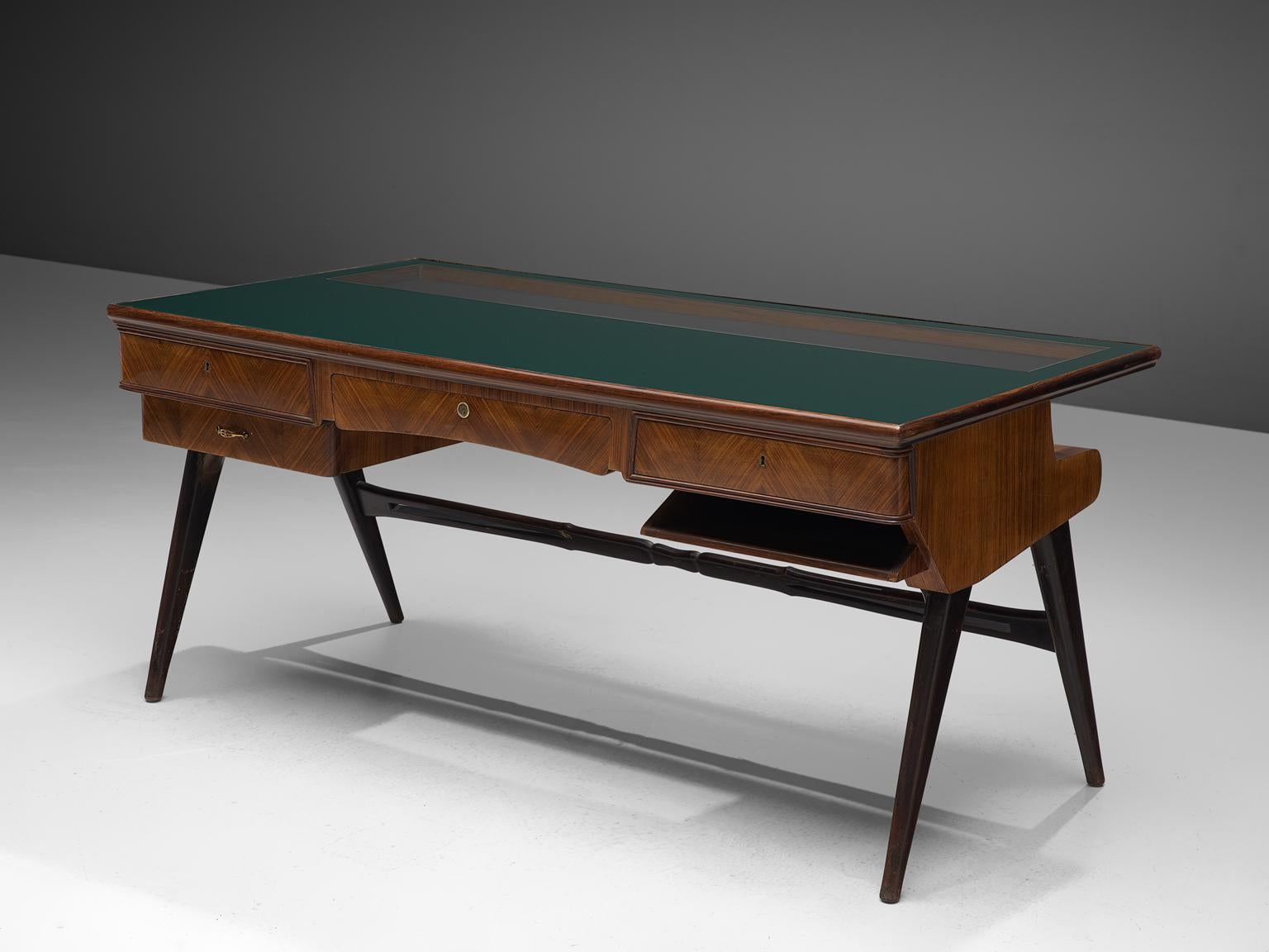 Mid-20th Century Italian Desk in Rosewood and Brass