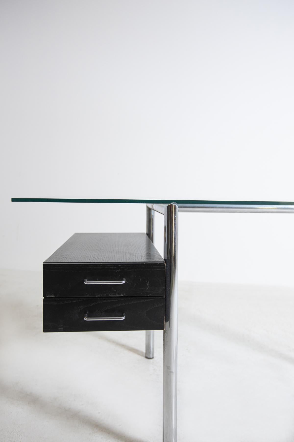 Modern Italian Desk in Steel and Glass and Black Wood, 1970s