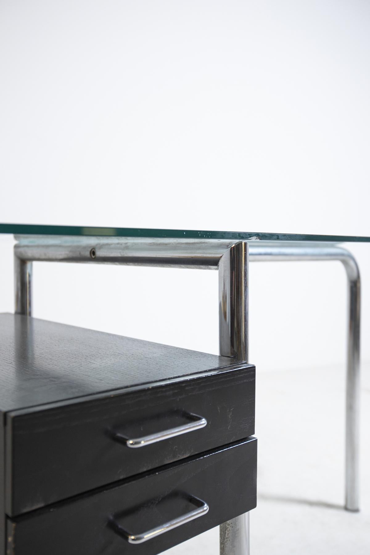 Italian Desk in Steel and Glass and Black Wood, 1970s 1