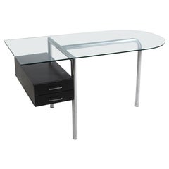 Italian Desk in Steel and Glass and Black Wood, 1970s