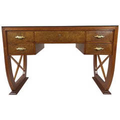 Italian Desk in Wood with a Black Glass Top Attributed to Paolo Buffa