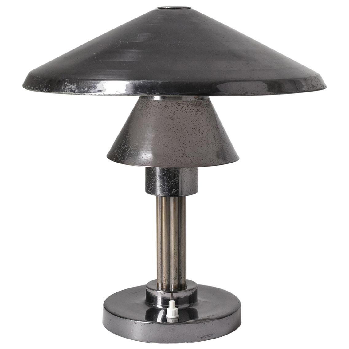 Italian Desk Lamp, 1950s, Patinated Nickel For Sale