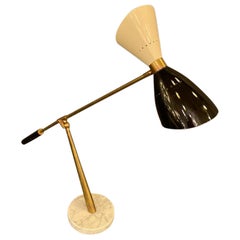 Italian Desk Lamp in Brass with Black 
White Shades