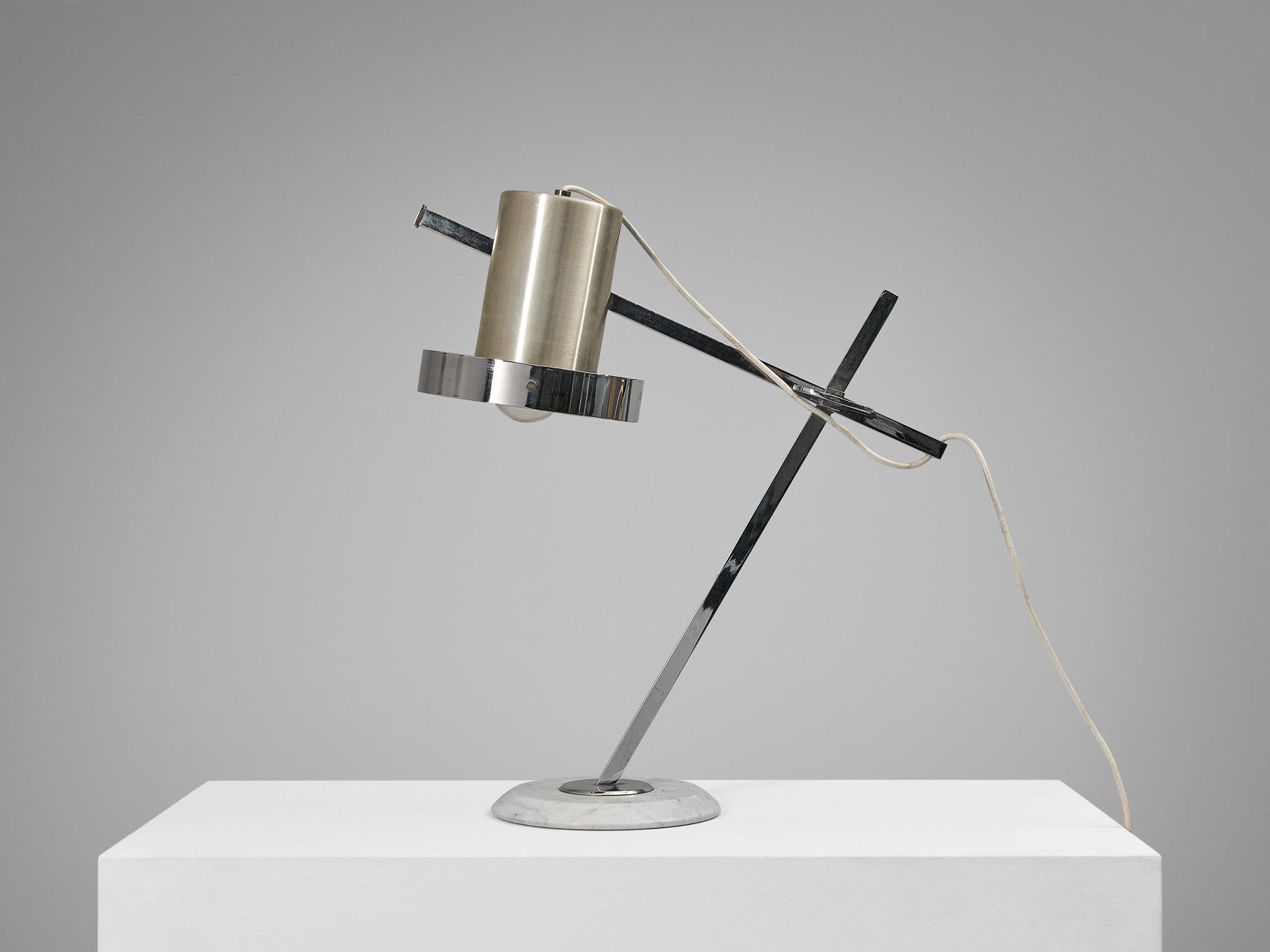 Italian Desk Lamp in Carrara Marble and Brushed Aluminum 5