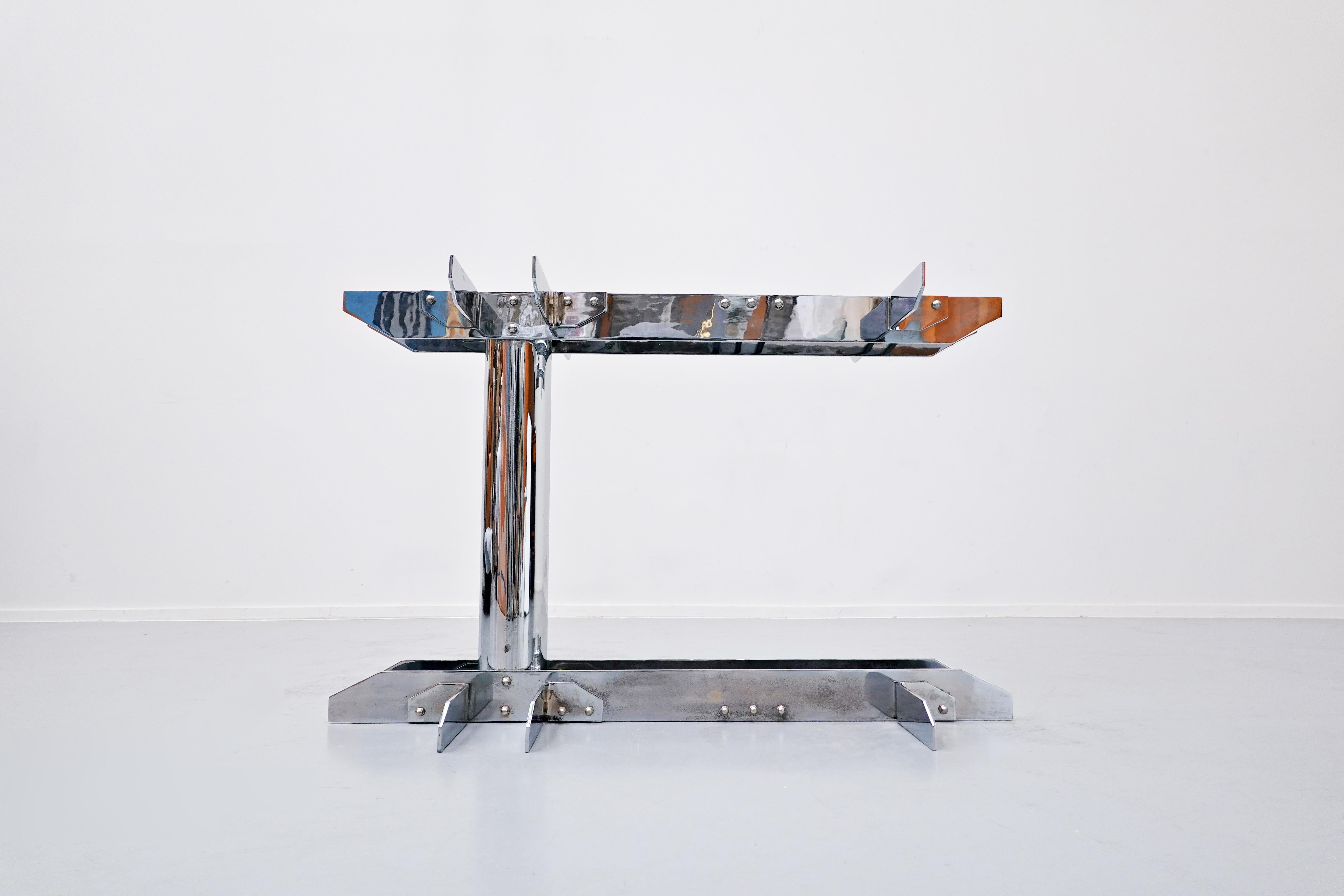 Italian Desk Table, Steel and Glass, 1970s 6