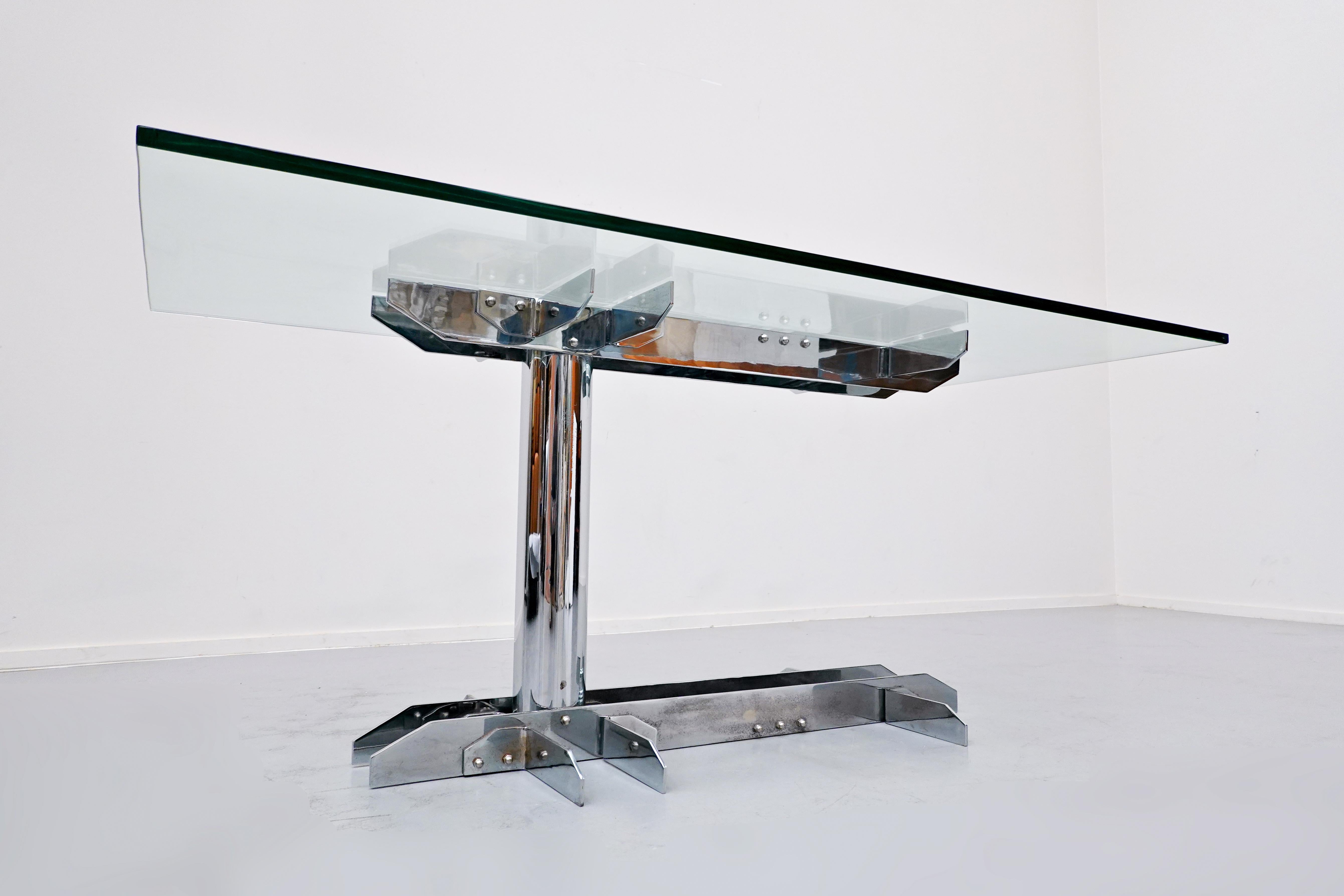 Mid-Century Modern Italian Desk Table, Steel and Glass, 1970s