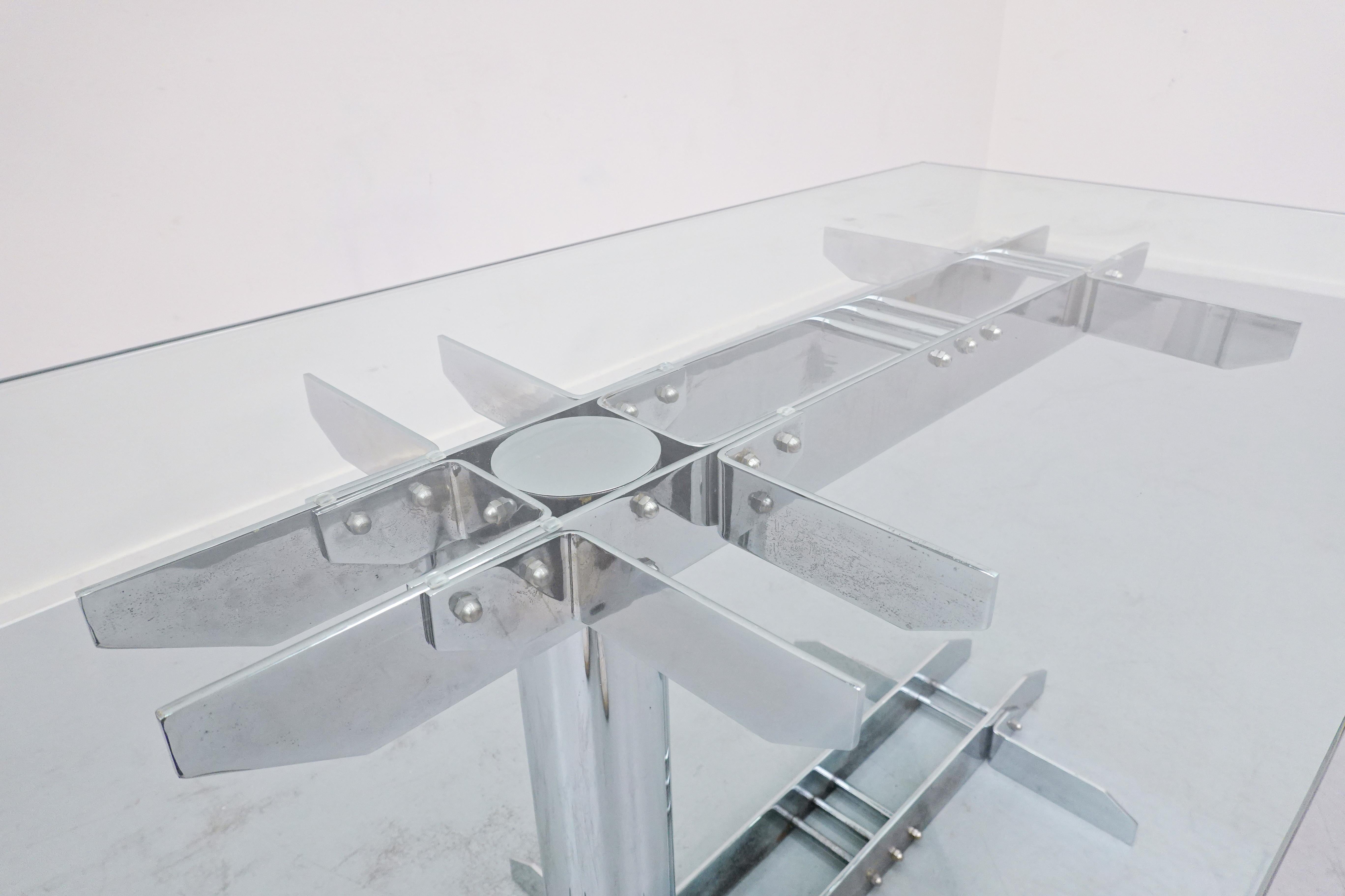 Late 20th Century Italian Desk Table, Steel and Glass, 1970s