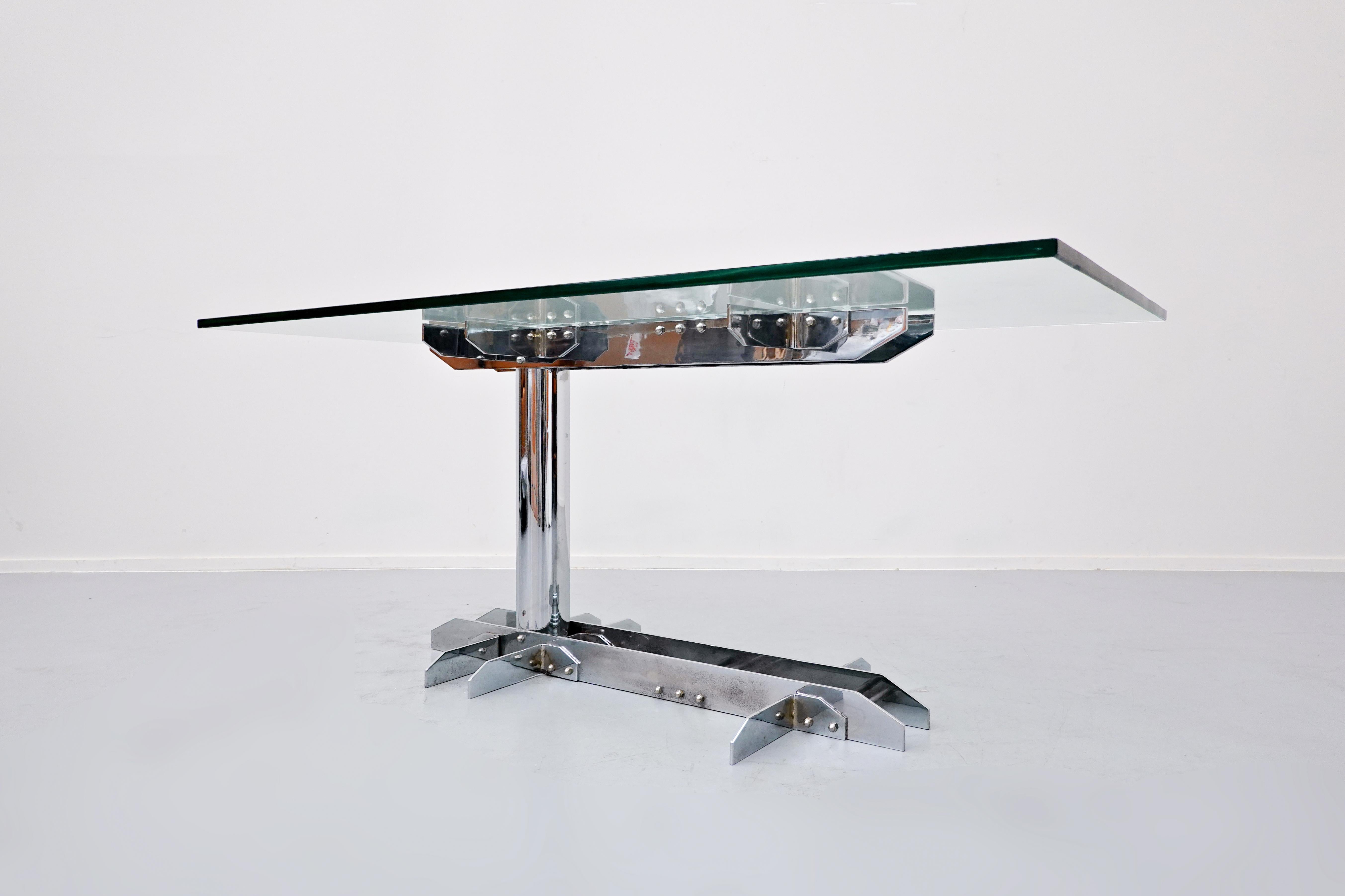 Italian Desk Table, Steel and Glass, 1970s 1