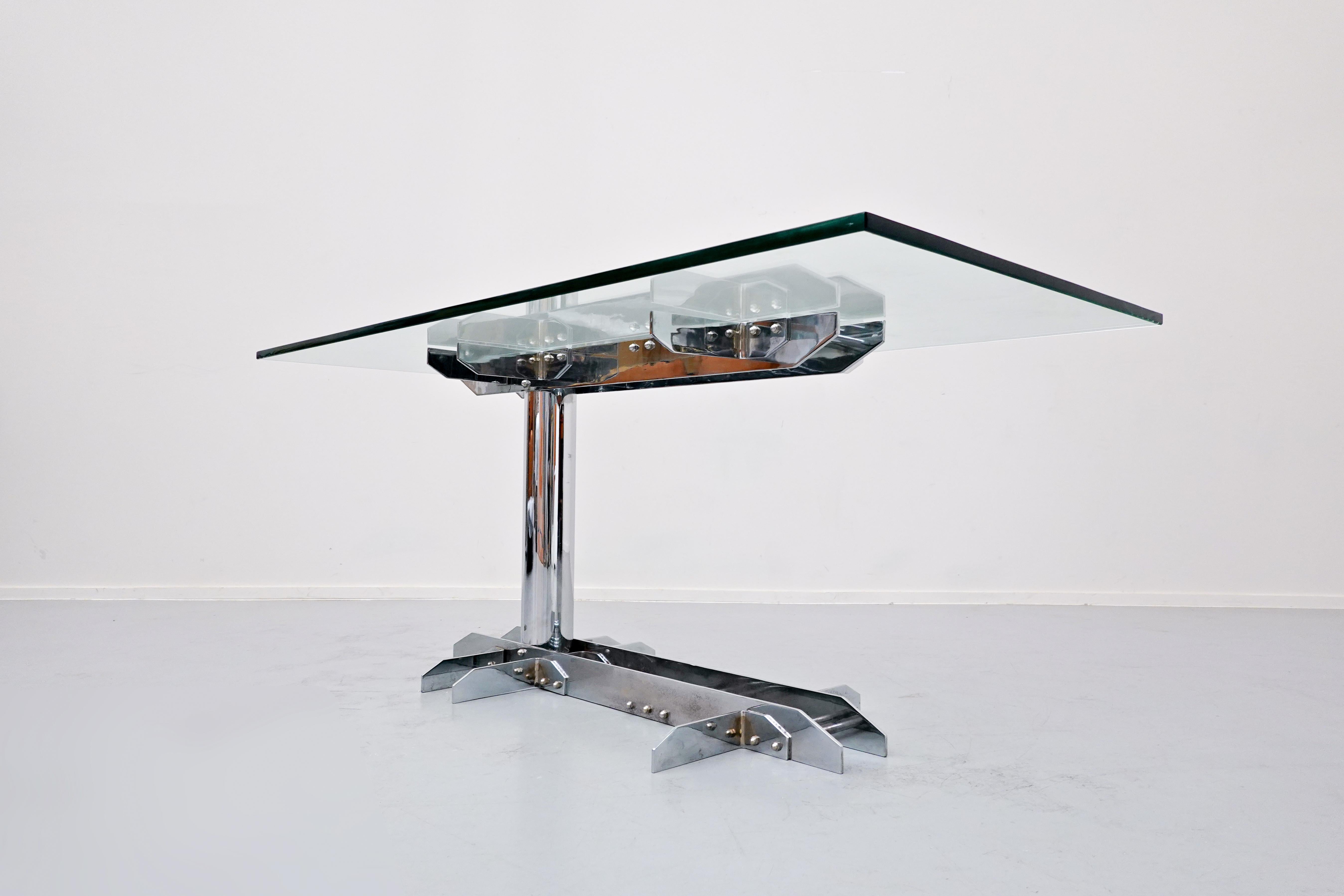 Italian Desk Table, Steel and Glass, 1970s 2