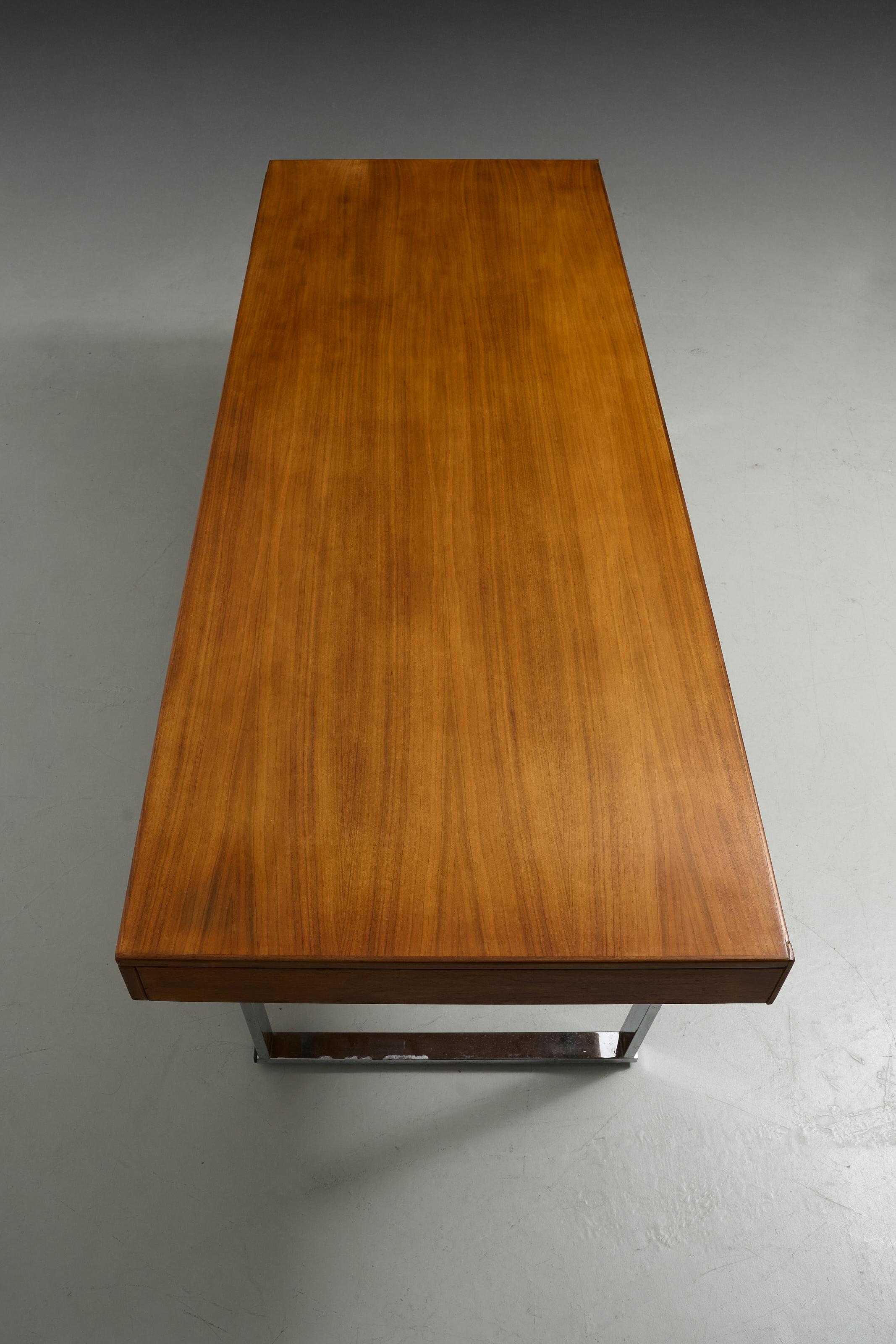 Mid-Century Modern Italian desk with 4 drawers on chromed base