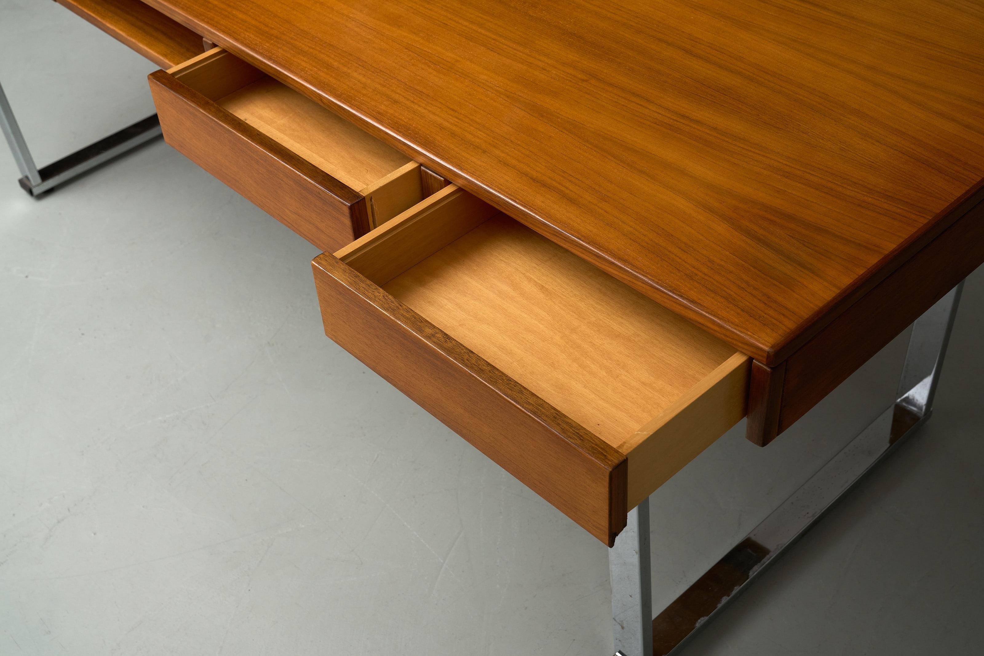 Mid-20th Century Italian desk with 4 drawers on chromed base