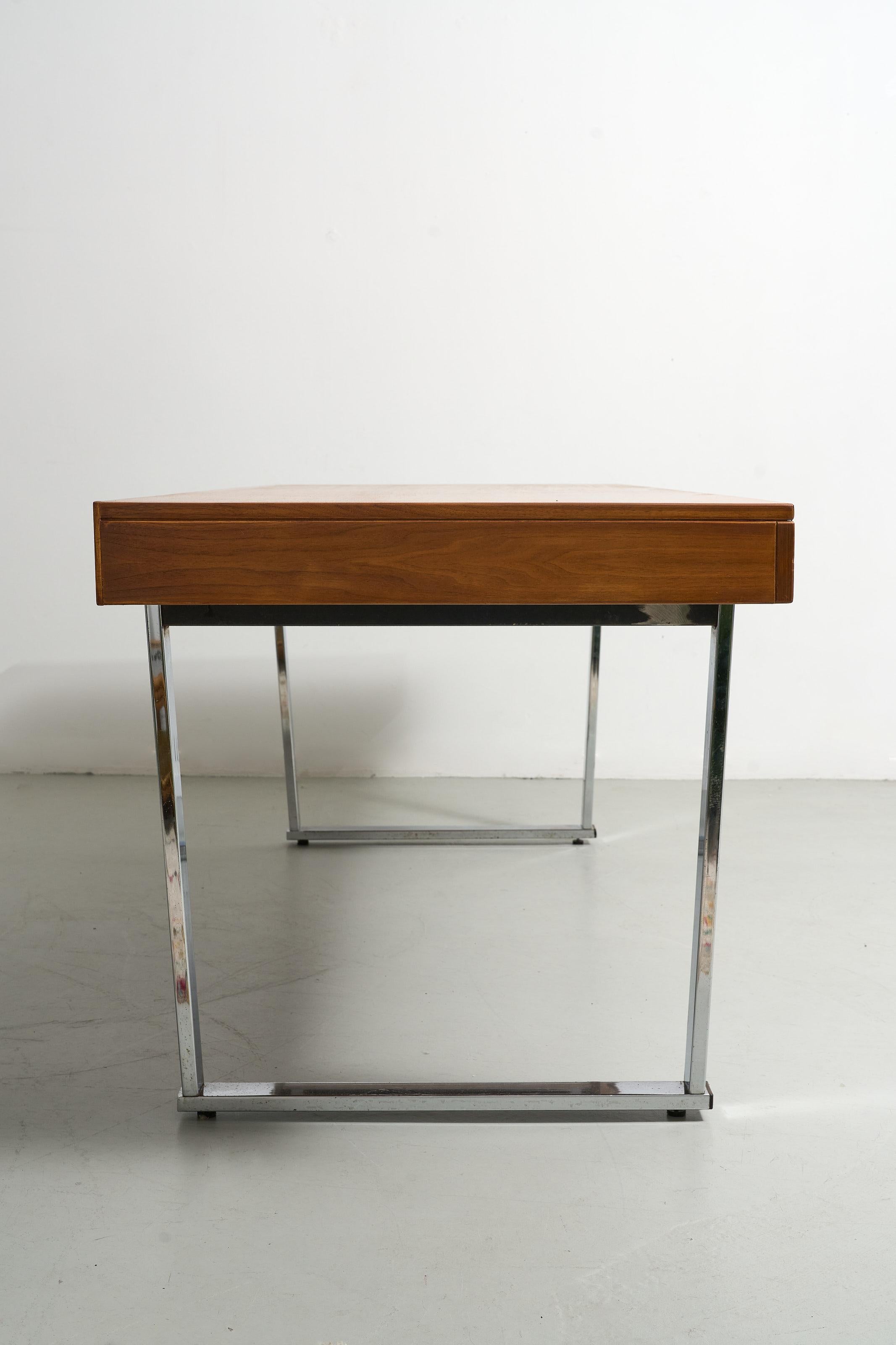 Chrome Italian desk with 4 drawers on chromed base
