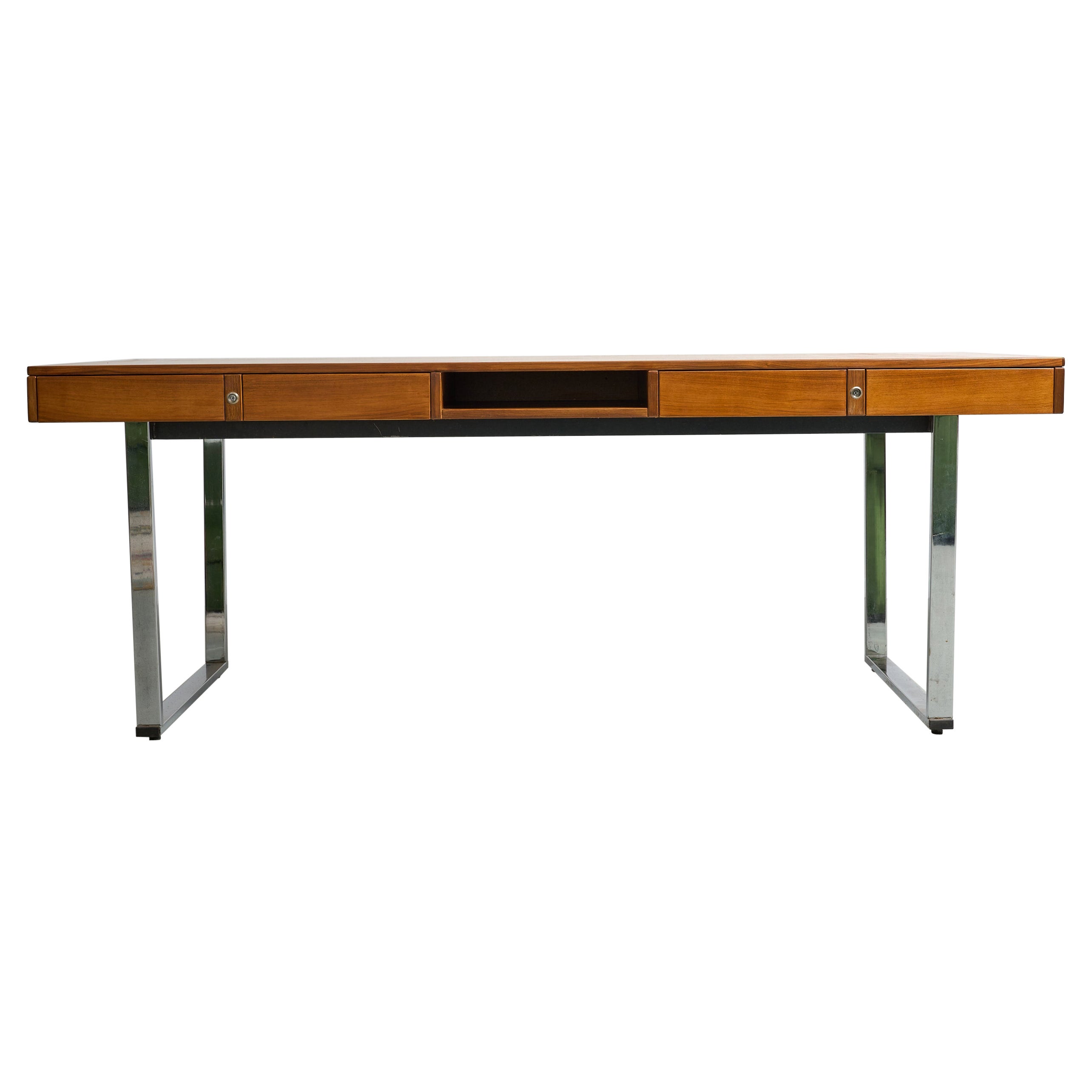 Italian desk with 4 drawers on chromed base