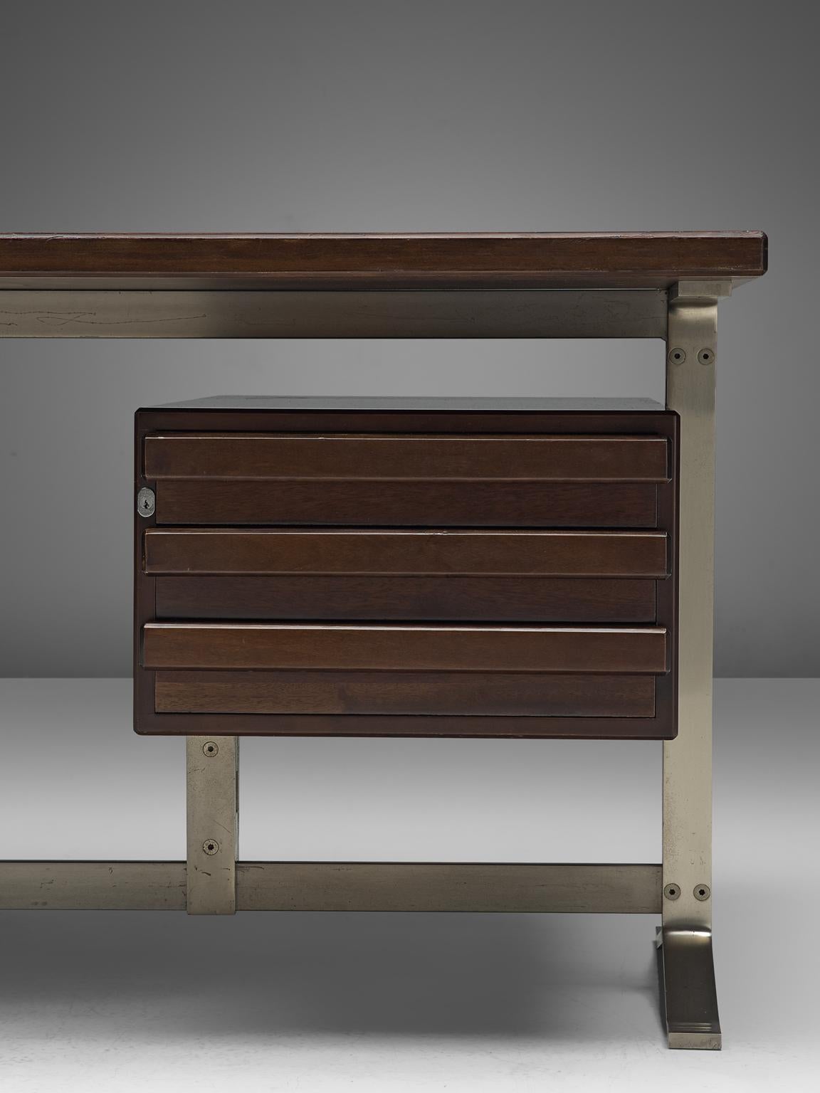 Italian Desk with Retour in Walnut and Metal 2