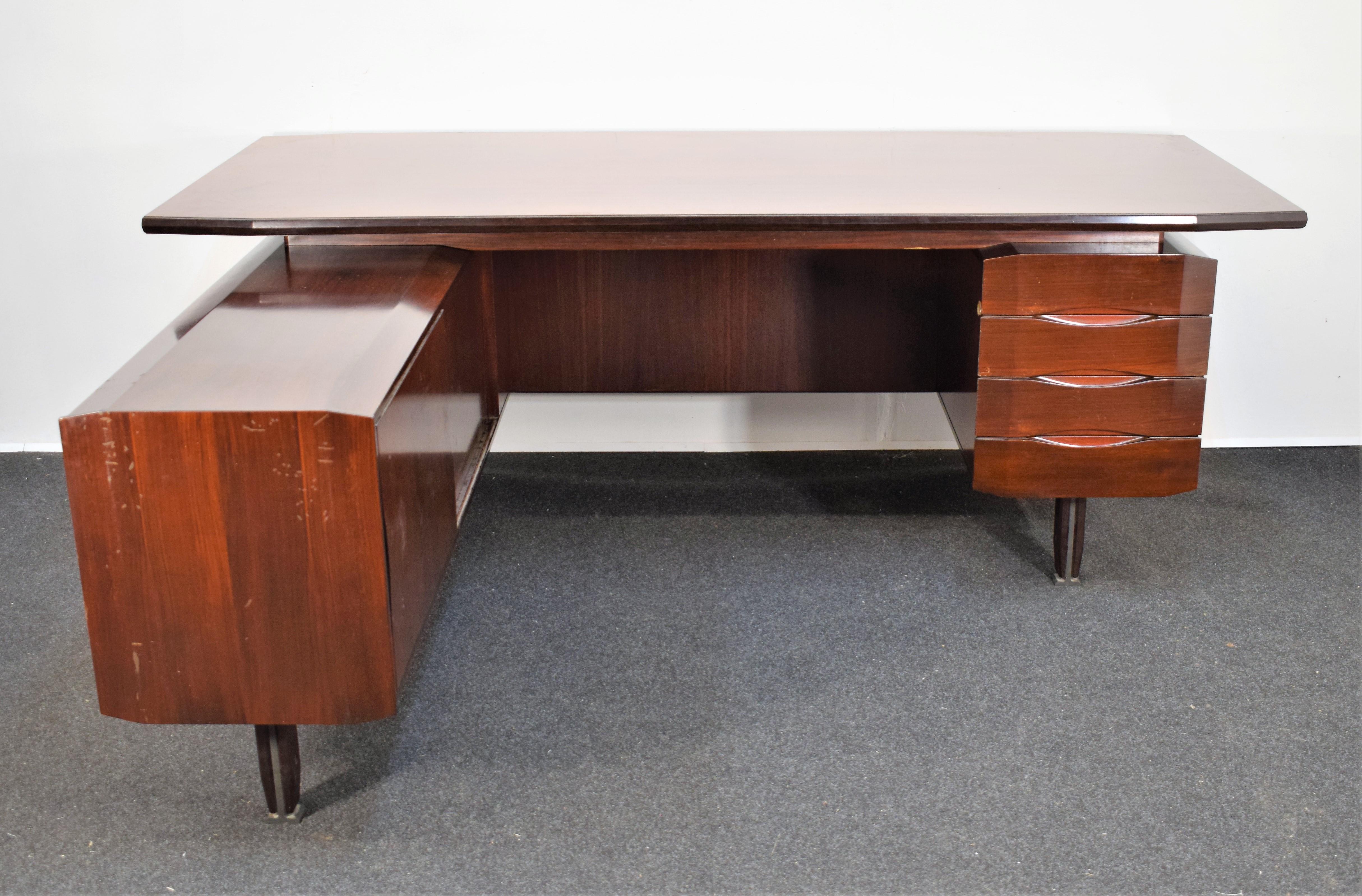 Mid-Century Modern Italian Desk, Wood and Metal, 1960s