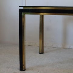 Italian desk writing table glass top metal brass structure by Romeo Rega 1970