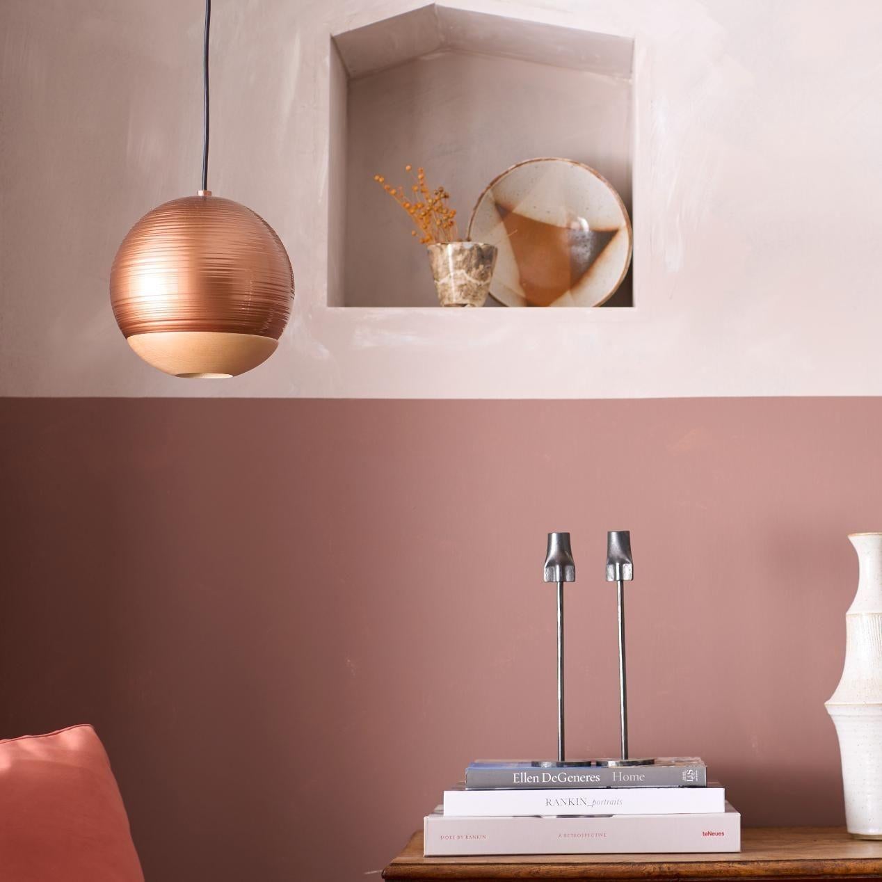 Contemporary Italian detailed copper and beech globe lights For Sale