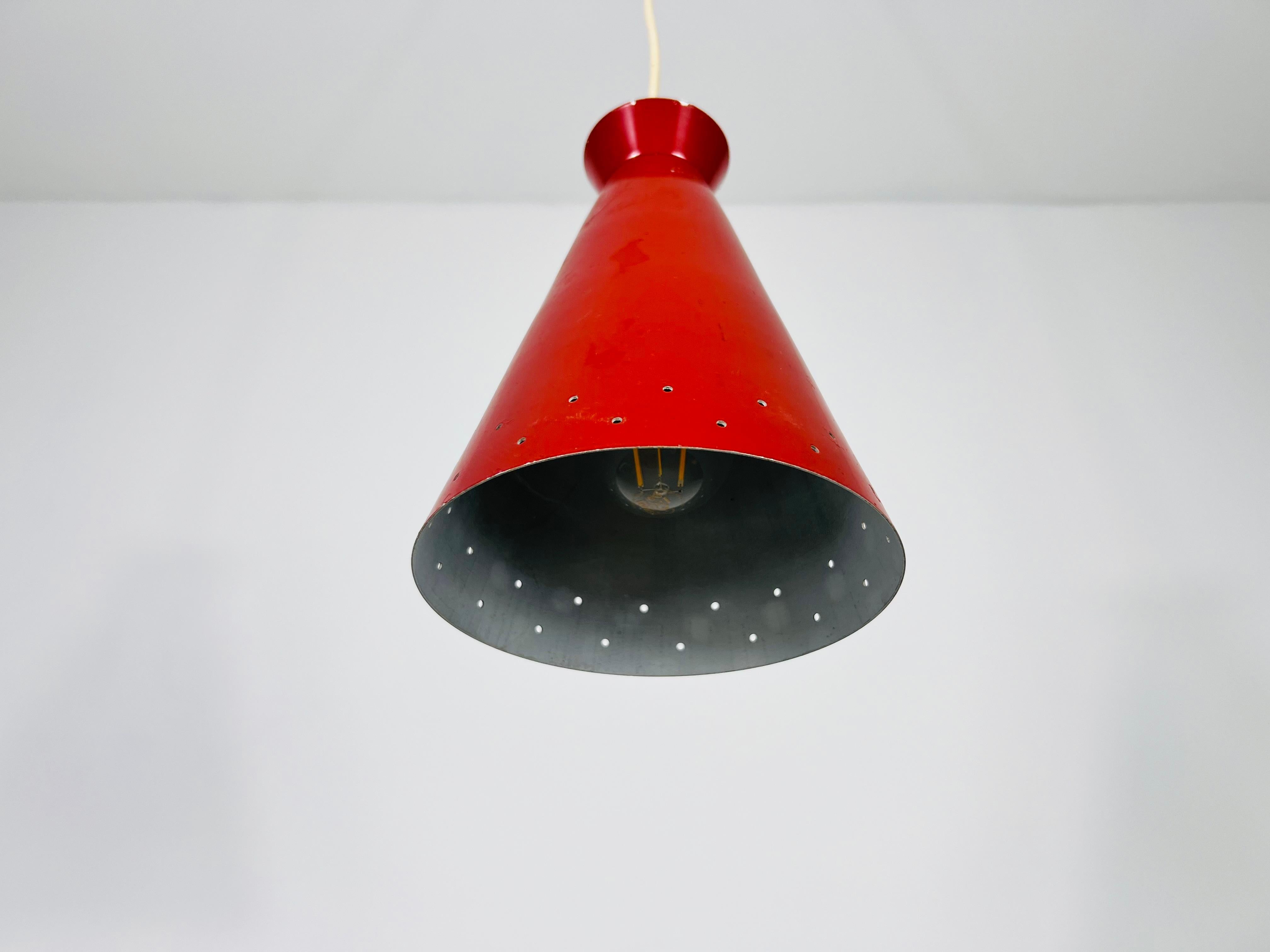 Italian Diabolo Red Hanging Lamp, 1950s, Italy In Good Condition For Sale In Hagenbach, DE