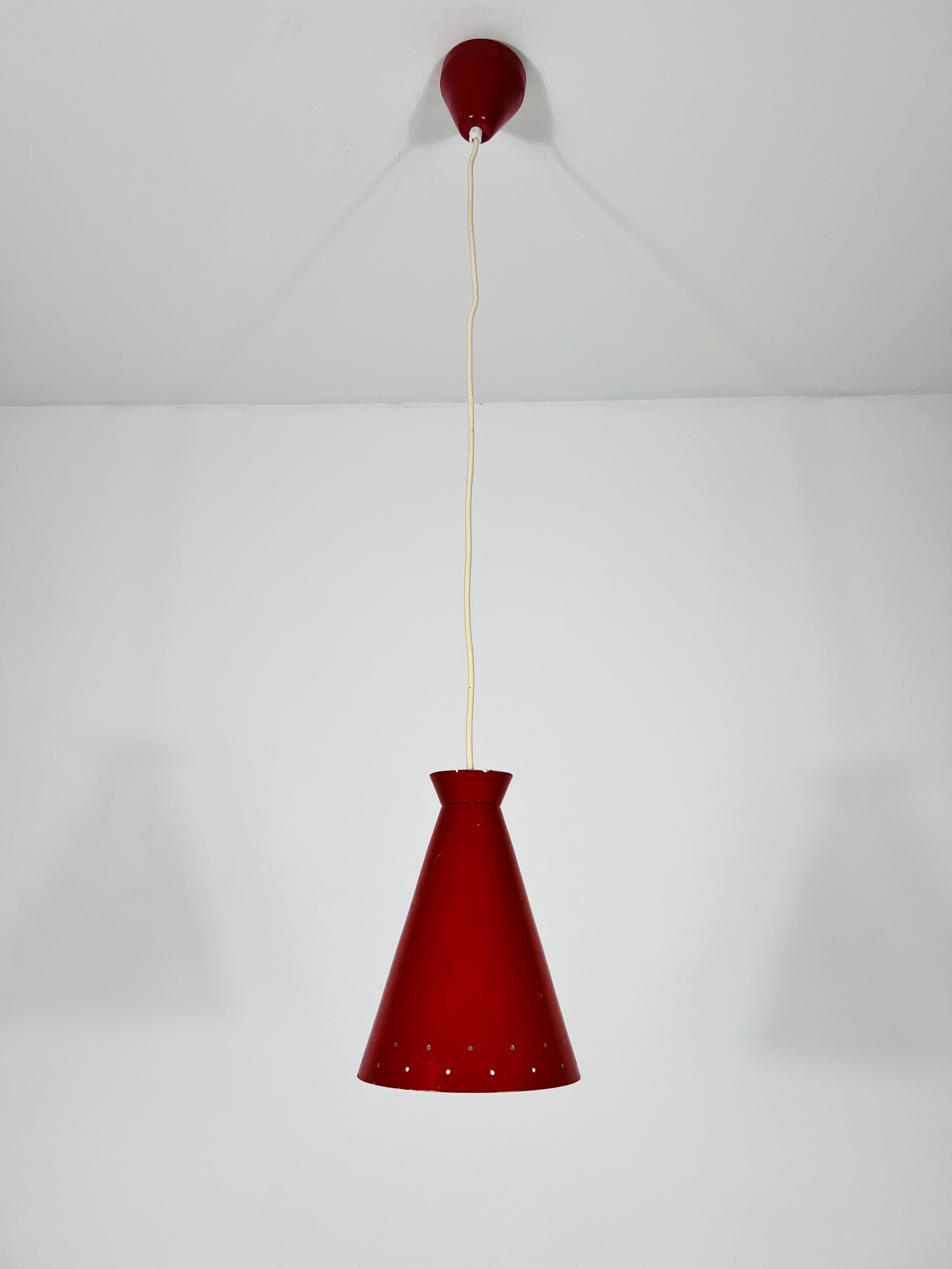 Metal Italian Diabolo Red Hanging Lamp, 1950s, Italy For Sale