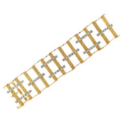Italian Diamond 18 Karat Yellow & White Gold Ladder Style Link Bracelet Modern