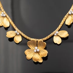 Italian Diamond 18k Yellow Gold Floral Collar Necklace