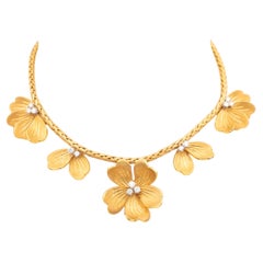 Italian Diamond 18k Yellow Gold Floral Collar Necklace