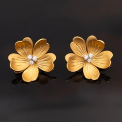 Italian Diamond 18k Yellow Gold Floral Earrings