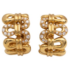 Italienischer Diamant und 18k Gelbgold Skulpturale Wellen-Ohrringe