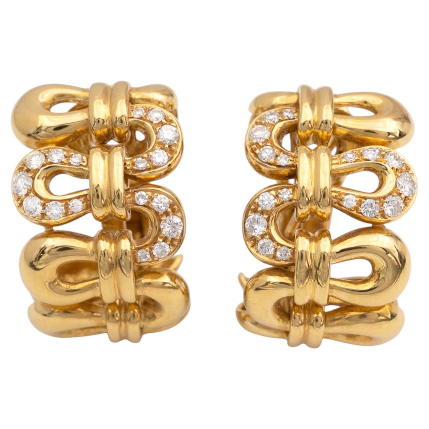 Pendientes Escultura Ola Italiana de Diamantes y Oro Amarillo 18k