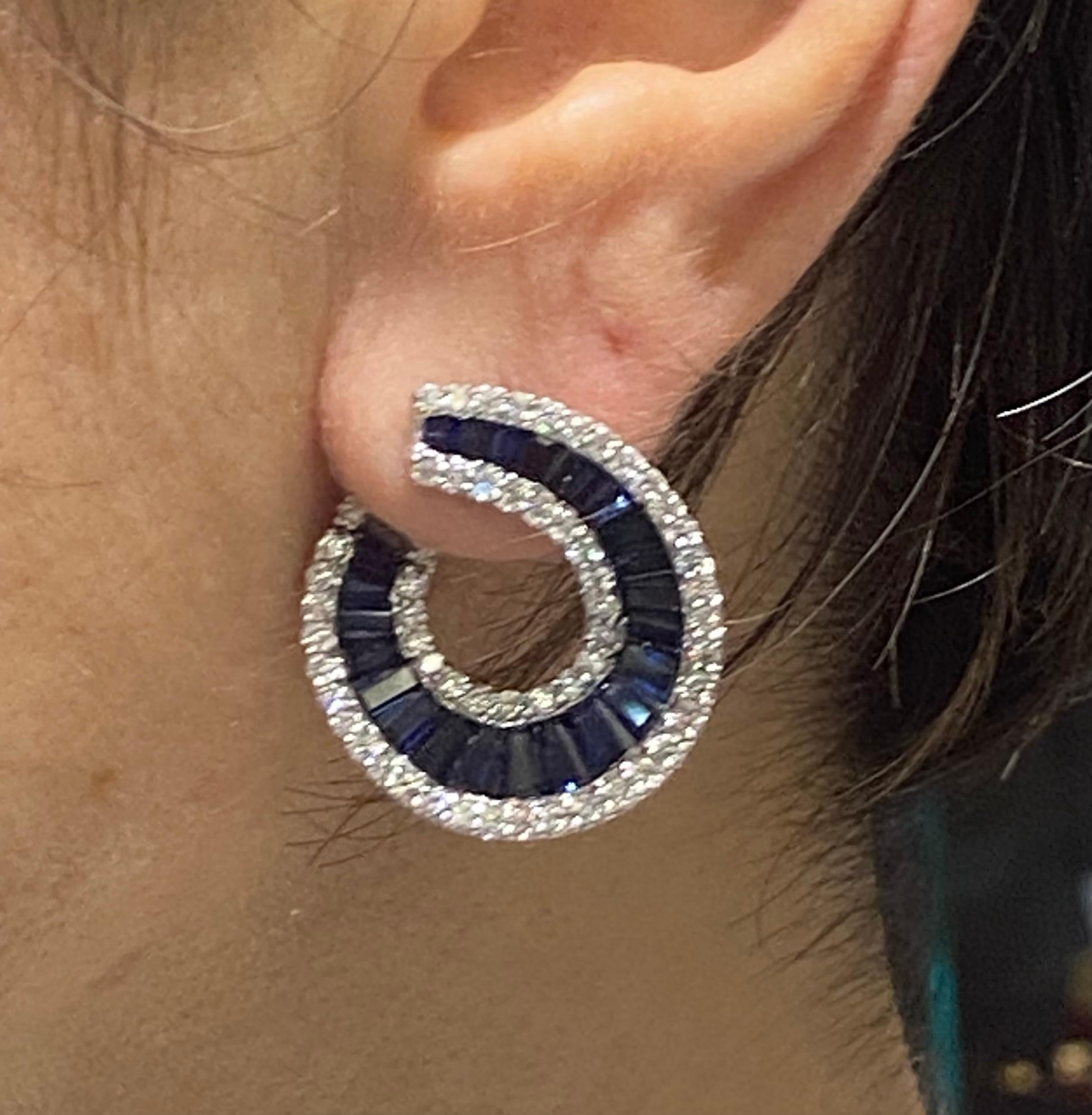 Contemporary Italian Diamond and Sapphire Swirl Earrings For Sale