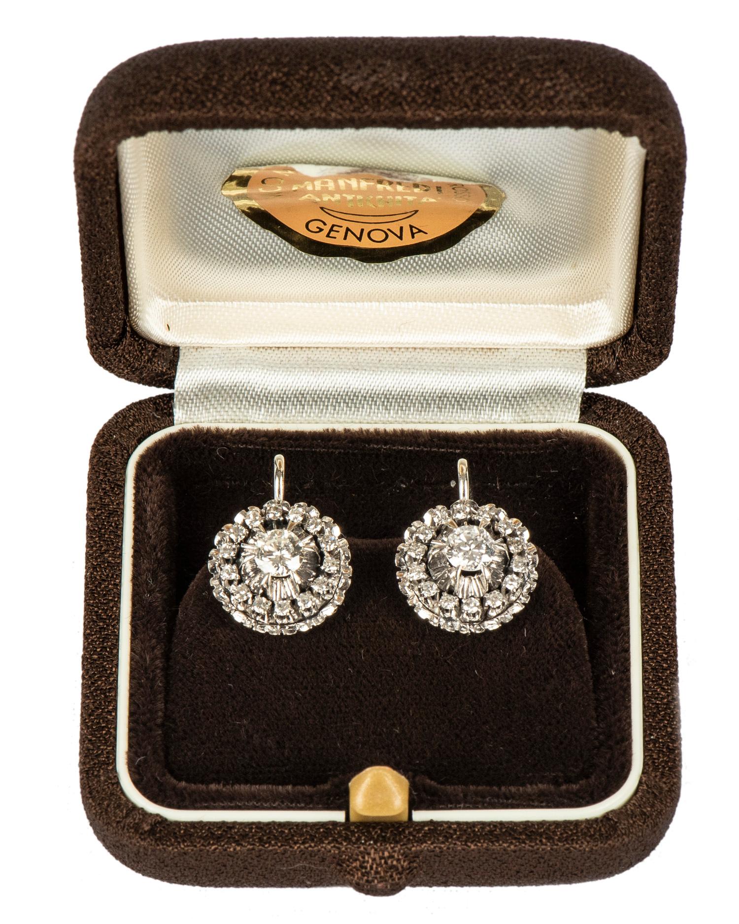 Italian Diamond and White Gold Cluster Earrings, 20th Century 1