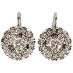 Italian Diamond and White Gold Cluster Earrings, 20th Century