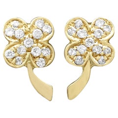 Vintage Italian Diamond and Yellow Gold Clover Earrings