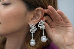 Italian Diamond & Australian Natural Pearl Drop Earrings, circa 1985.