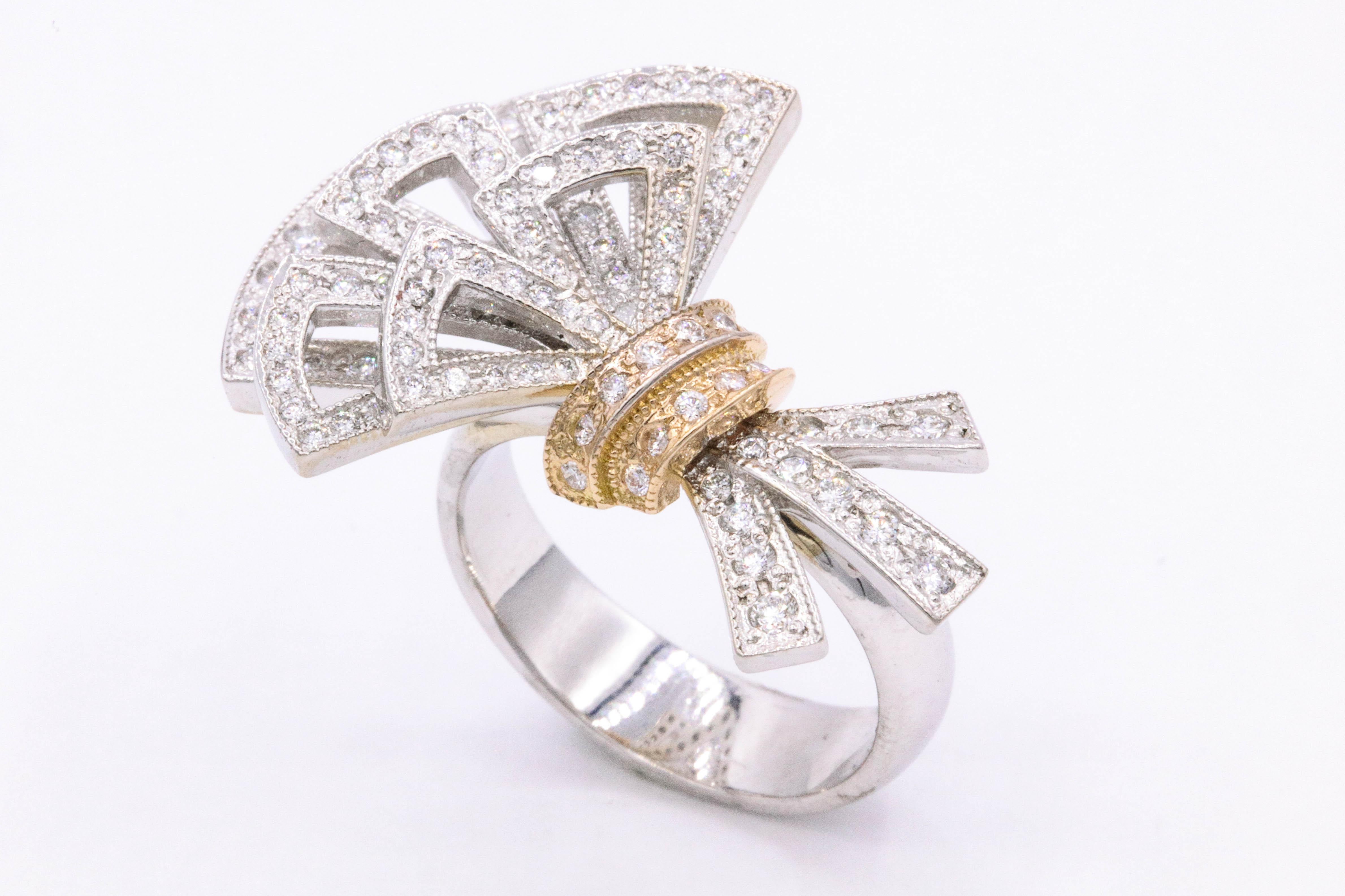 Italian Diamond Bow Ring 1.11 Carat 18 Karat 3