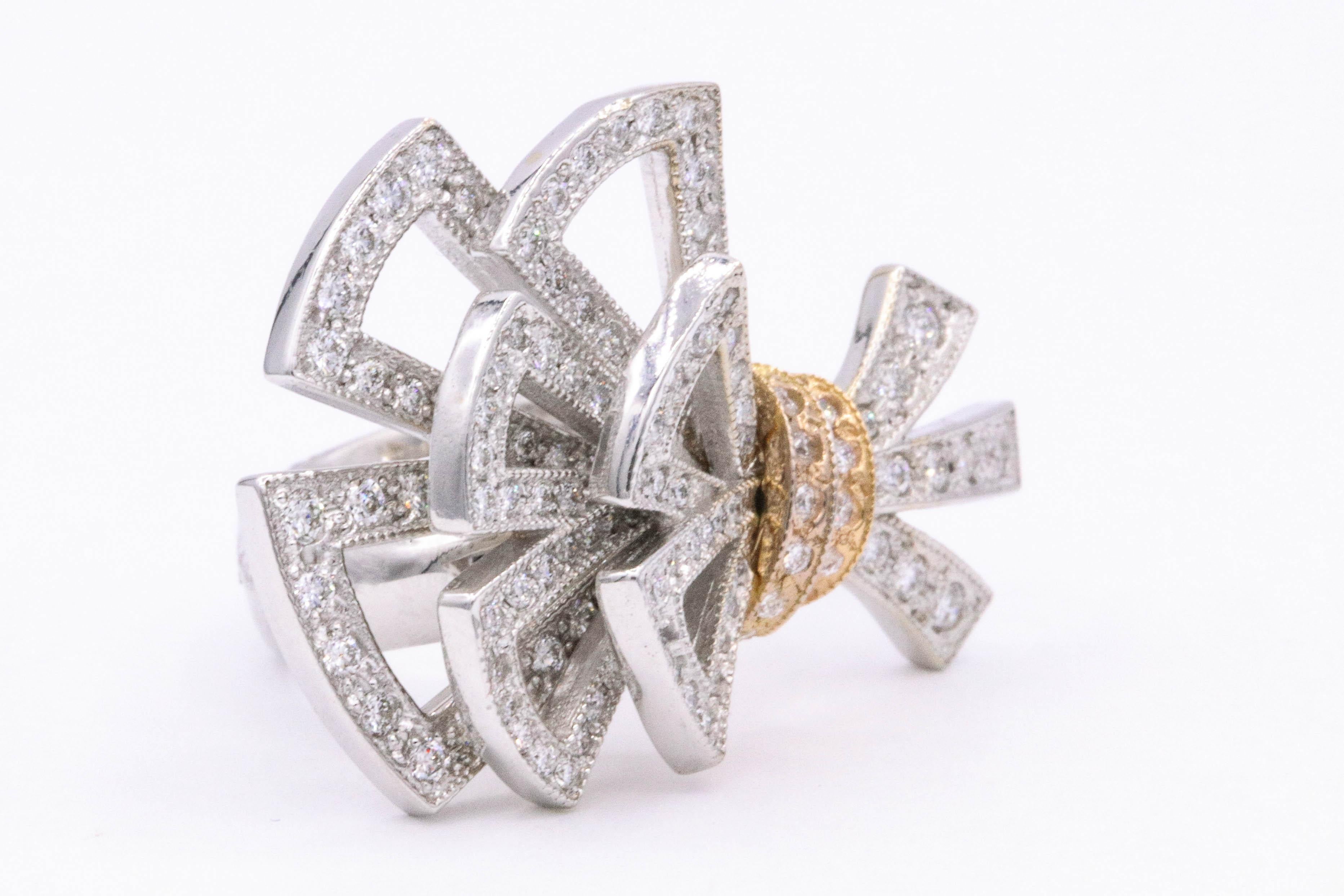 Contemporary Italian Diamond Bow Ring 1.11 Carat 18 Karat