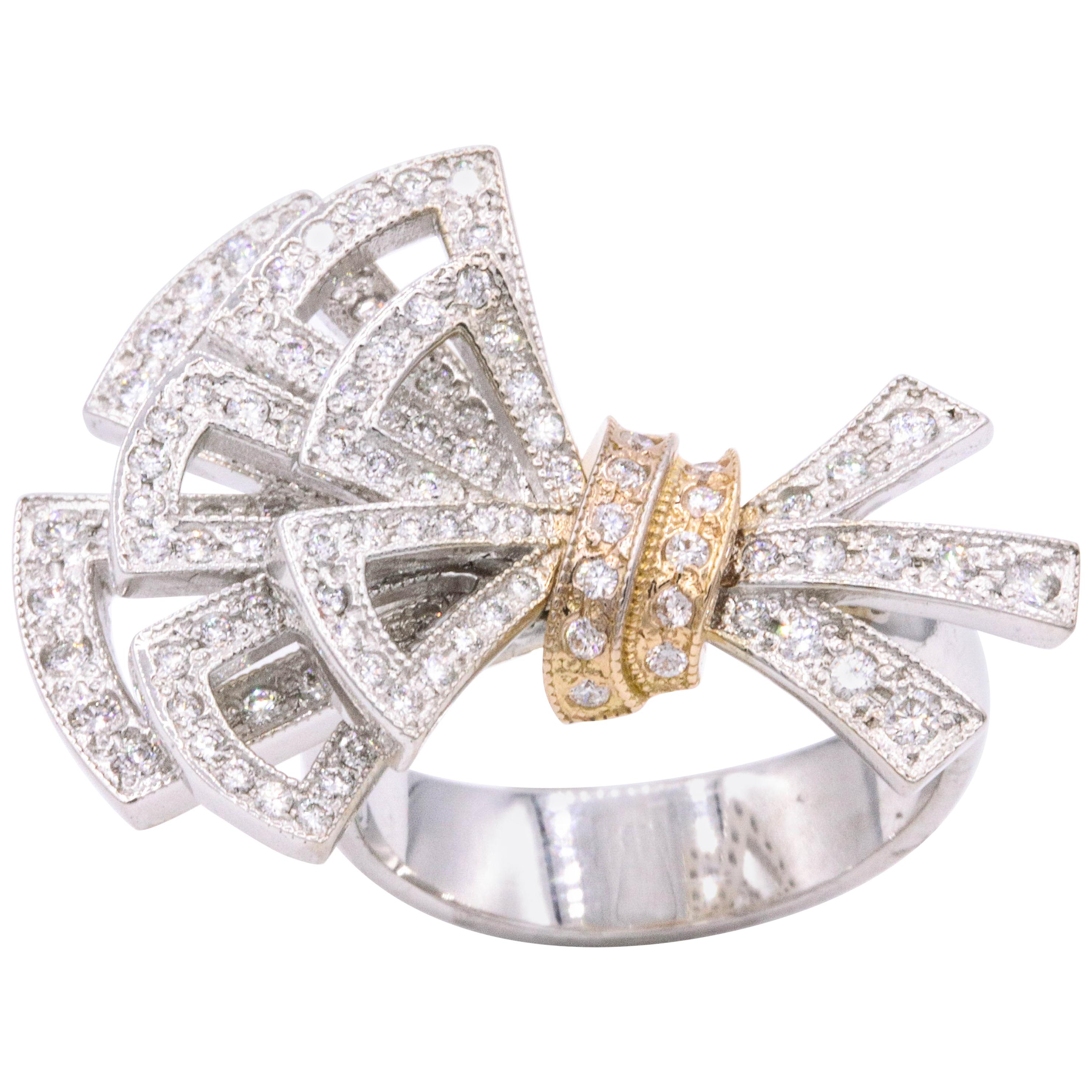 Italian Diamond Bow Ring 1.11 Carat 18 Karat