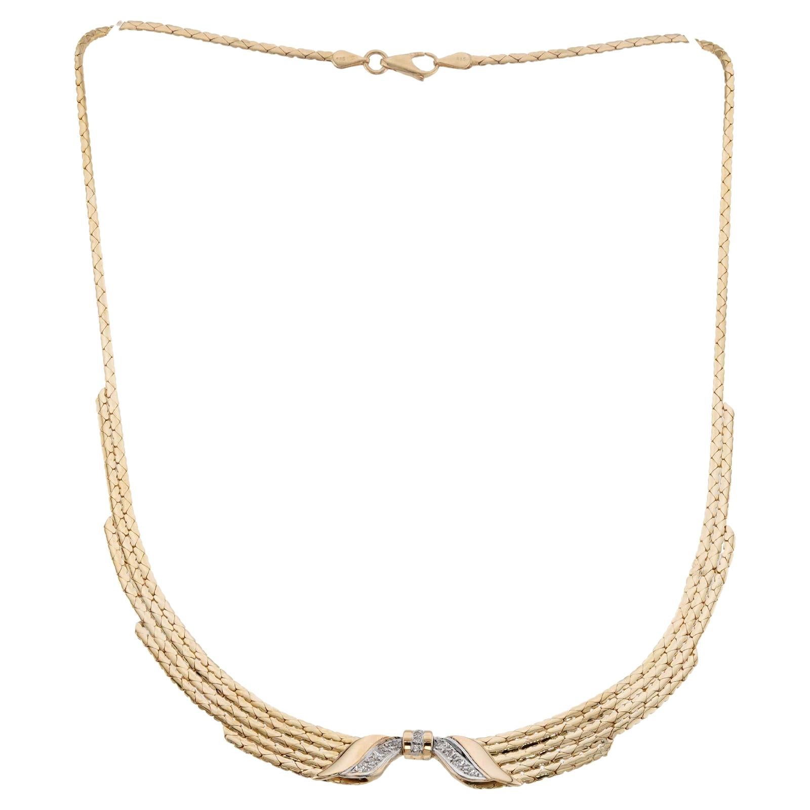Italienische Diamant-Halskette aus Gelbgold mit Schleife (Rundschliff) im Angebot