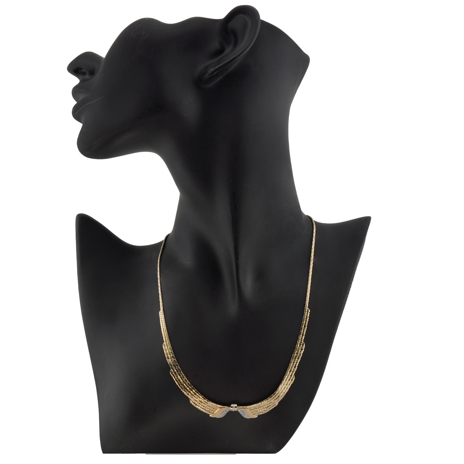 Italienische Diamant-Halskette aus Gelbgold mit Schleife im Angebot 2