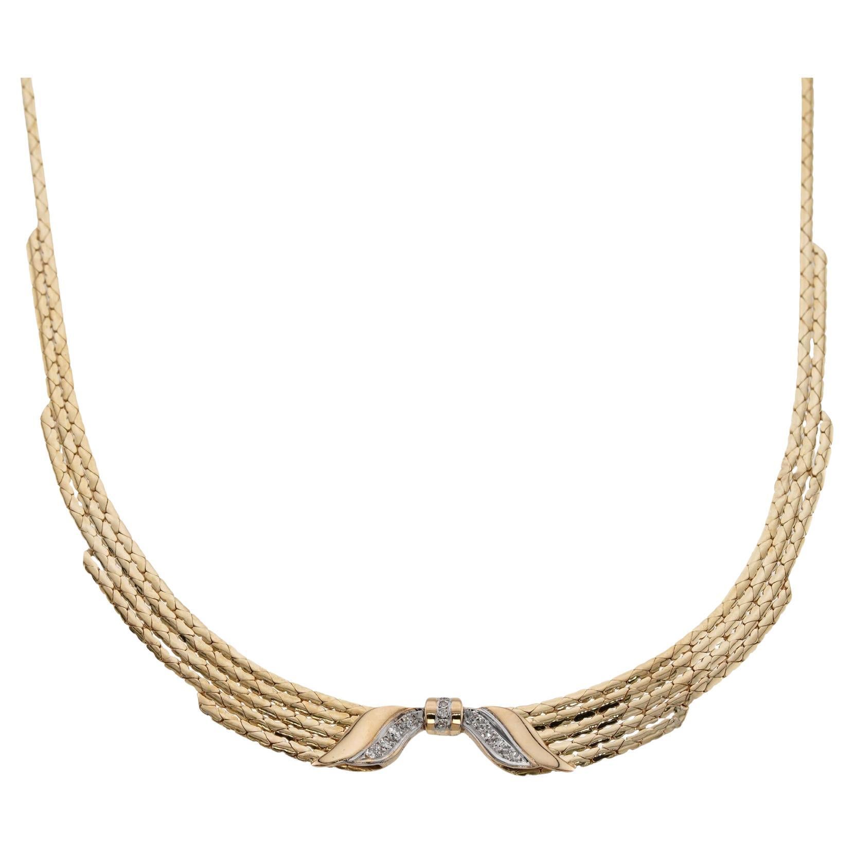 Italienische Diamant-Halskette aus Gelbgold mit Schleife im Angebot